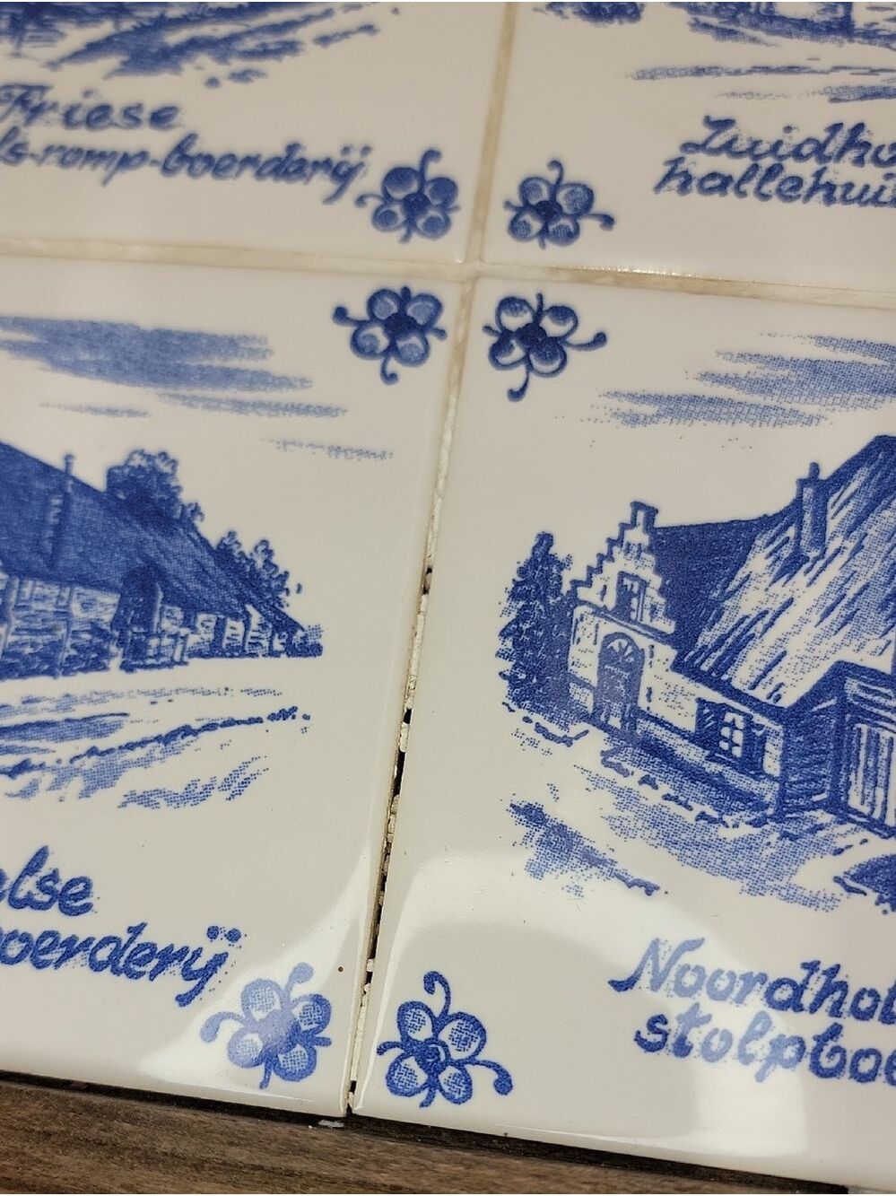 Vintage Dutch Farmouse framed tiles tray delft blue - Picture 9 of 14